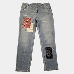 Chicos So Slimming Girlfriend Slim Ankle Patchwork Mid-Rise Jeans Size 1.5 (10)